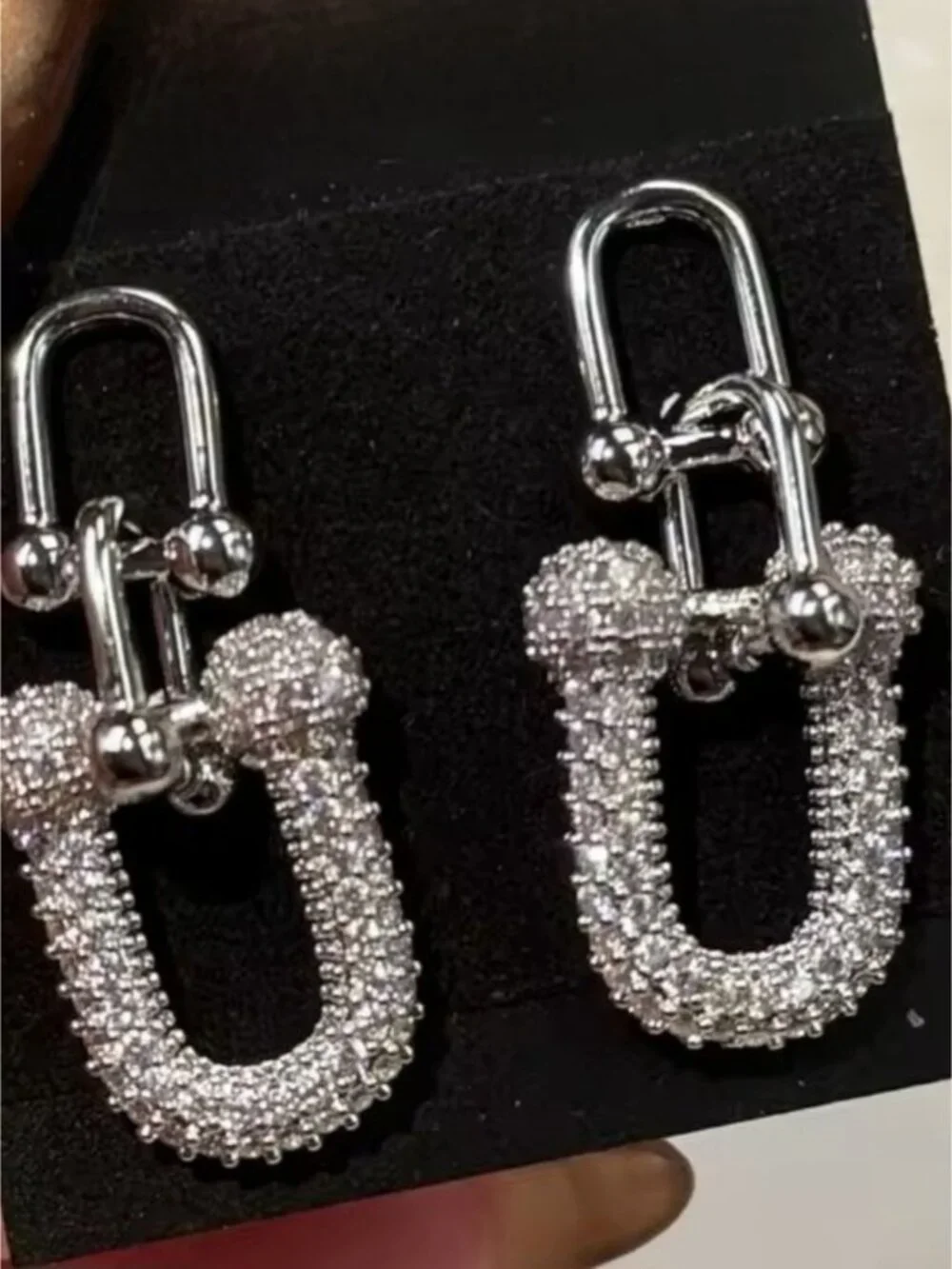 Silver Crystal U-Hoop Drop Earrings